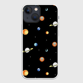 Чехол для iPhone 13 mini с принтом Планеты в космосе в Кировске,  |  | венера | звезды | земля | иллюстрация | космос | паттерн | планеты | рисунок | сатурн | черный | юпитер