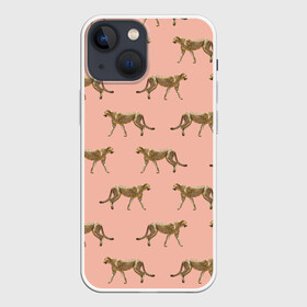 Чехол для iPhone 13 mini с принтом Гепарды на розовом в Кировске,  |  | Тематика изображения на принте: африка | гепард | гепарды | иллюстрация | коты | кошки | крупные кошки | паттерн | пятна | розовый | сафари
