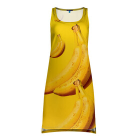 Платье-майка 3D с принтом Банановый рай в Кировске, 100% полиэстер | полуприлегающий силуэт, широкие бретели, круглый вырез горловины, удлиненный подол сзади. | банановый | бананы | желтый | кожура | фрукты