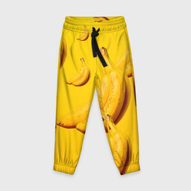 Детские брюки 3D с принтом Банановый рай в Кировске, 100% полиэстер | манжеты по низу, эластичный пояс регулируется шнурком, по бокам два кармана без застежек, внутренняя часть кармана из мелкой сетки | банановый | бананы | желтый | кожура | фрукты