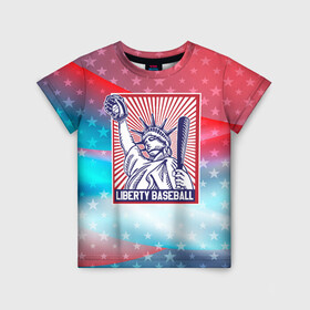 Детская футболка 3D с принтом Бейсбол Liberty city в Кировске, 100% гипоаллергенный полиэфир | прямой крой, круглый вырез горловины, длина до линии бедер, чуть спущенное плечо, ткань немного тянется | Тематика изображения на принте: baseball | liberty | usa | бейсбол | либерти | либерти ситти