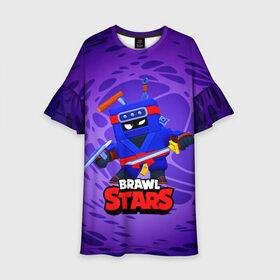 Детское платье 3D с принтом Ninja Ash Brawl Stars Эш  в Кировске, 100% полиэстер | прямой силуэт, чуть расширенный к низу. Круглая горловина, на рукавах — воланы | ash | brawl | brawl stars | brawlstars | brawl_stars | аш | бравл | бравлстарс | эш