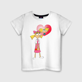 Детская футболка хлопок с принтом Эй Арнольд! в Кировске, 100% хлопок | круглый вырез горловины, полуприлегающий силуэт, длина до линии бедер | Тематика изображения на принте: helga | арнольд | сердце | хельга