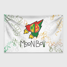 Флаг-баннер с принтом Moon bot log + money  в Кировске, 100% полиэстер | размер 67 х 109 см, плотность ткани — 95 г/м2; по краям флага есть четыре люверса для крепления | Тематика изображения на принте: moonbot | moonbot logo | мунбот + деньги