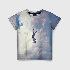 Детская футболка 3D с принтом Летящая девушка в Кировске, 100% гипоаллергенный полиэфир | прямой крой, круглый вырез горловины, длина до линии бедер, чуть спущенное плечо, ткань немного тянется | fly | girl | девушка | небо | облака | полёт