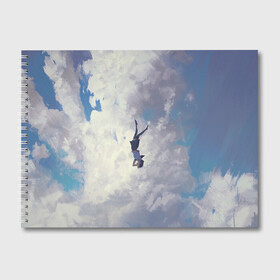 Альбом для рисования с принтом Летящая девушка в Кировске, 100% бумага
 | матовая бумага, плотность 200 мг. | fly | girl | девушка | небо | облака | полёт