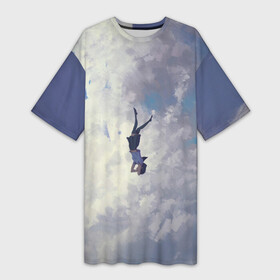 Платье-футболка 3D с принтом Летящая девушка в Кировске,  |  | fly | girl | девушка | небо | облака | полёт