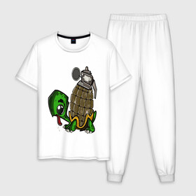 Мужская пижама хлопок с принтом Explosive turtle в Кировске, 100% хлопок | брюки и футболка прямого кроя, без карманов, на брюках мягкая резинка на поясе и по низу штанин
 | взрывная | граната | забавная | опасная | черепаха