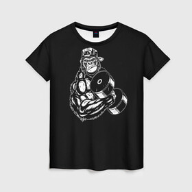 Женская футболка 3D с принтом Ironmonkey в Кировске, 100% полиэфир ( синтетическое хлопкоподобное полотно) | прямой крой, круглый вырез горловины, длина до линии бедер | fitness | gorilla | gym | monkey | power | sport | strength | горилла | качалка | мощь | сила | спорт | фитнес