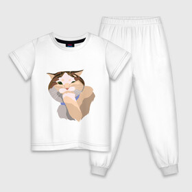 Детская пижама хлопок с принтом Подмигивающий котик в Кировске, 100% хлопок |  брюки и футболка прямого кроя, без карманов, на брюках мягкая резинка на поясе и по низу штанин
 | котик | милый | подмигивание | пушистый | пятна
