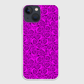 Чехол для iPhone 13 mini с принтом Яркий цветочный неоновый узор в Кировске,  |  | детский | женский | малиновый | неоновый узор | розы | ярко розовый
