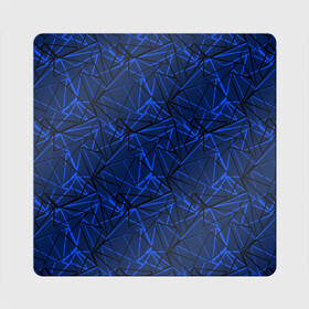 Магнит виниловый Квадрат с принтом Черно-синий геометрический   в Кировске, полимерный материал с магнитным слоем | размер 9*9 см, закругленные углы | абстрактный | геометрические фигуры | геометрический | модный | молодежный | полосы | синий | синий и черный