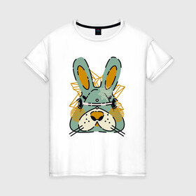 Женская футболка хлопок с принтом Безумный кролик в Кировске, 100% хлопок | прямой крой, круглый вырез горловины, длина до линии бедер, слегка спущенное плечо | rabbit | безумие | животное | заяц | зверь | крол | кролик | трус