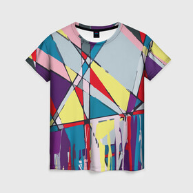 Женская футболка 3D с принтом Cubisme в Кировске, 100% полиэфир ( синтетическое хлопкоподобное полотно) | прямой крой, круглый вырез горловины, длина до линии бедер | графика. линия | картина | краска | кубизм