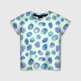 Детская футболка 3D с принтом Драгоценные синие камни  в Кировске, 100% гипоаллергенный полиэфир | прямой крой, круглый вырез горловины, длина до линии бедер, чуть спущенное плечо, ткань немного тянется | Тематика изображения на принте: абстракция | драгоценные камни | зеленый | нежный принт | синий | сияние | фиолетовый | цвет
