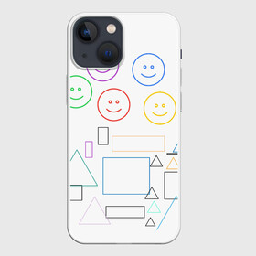 Чехол для iPhone 13 mini с принтом фигуры в Кировске,  |  | forms | rainbow | smiles | squares | triangles | квадраты | радуга | смайлы | треугольники | улыбки
emoticons | фигуры