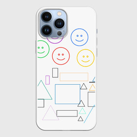 Чехол для iPhone 13 Pro Max с принтом фигуры в Кировске,  |  | Тематика изображения на принте: forms | rainbow | smiles | squares | triangles | квадраты | радуга | смайлы | треугольники | улыбки
emoticons | фигуры