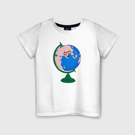 Детская футболка хлопок с принтом глобус в Кировске, 100% хлопок | круглый вырез горловины, полуприлегающий силуэт, длина до линии бедер | география | глобус | планета | уроки | учитель | школа