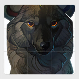 Магнитный плакат 3Х3 с принтом Волк и осень в Кировске, Полимерный материал с магнитным слоем | 9 деталей размером 9*9 см | арт | волк | волки | дикие животные | дикие звери | жёлтый листок | животное | животные | лист | листок | осень | природа | рисунок | чёрный волк