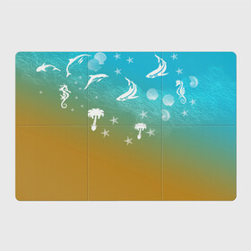 Магнитный плакат 3Х2 с принтом Морское ассорти в Кировске, Полимерный материал с магнитным слоем | 6 деталей размером 9*9 см | акулы | волна | дельфины | море | морепродукты | морские животные | морской | пальмы | песок | ракушки | рыбы