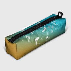 Пенал школьный 3D с принтом Морское ассорти в Кировске, 100% полиэстер | плотная ткань, застежка на молнии | акулы | волна | дельфины | море | морепродукты | морские животные | морской | пальмы | песок | ракушки | рыбы