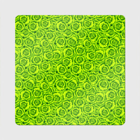 Магнит виниловый Квадрат с принтом Неоновый цветочный узор  в Кировске, полимерный материал с магнитным слоем | размер 9*9 см, закругленные углы | детский | женский | зеленый | лето | неоновый узор | розы | современный | яркий зеленый