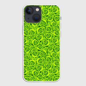 Чехол для iPhone 13 mini с принтом Неоновый цветочный узор в Кировске,  |  | детский | женский | зеленый | лето | неоновый узор | розы | современный | яркий зеленый