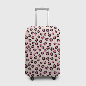 Чехол для чемодана 3D с принтом Леопардовый принт розовый в Кировске, 86% полиэфир, 14% спандекс | двустороннее нанесение принта, прорези для ручек и колес | бежевый | леопард | леопардовый принт | молочный цвет | пятнистый | розовый