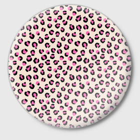 Значок с принтом Леопардовый принт розовый в Кировске,  металл | круглая форма, металлическая застежка в виде булавки | Тематика изображения на принте: бежевый | леопард | леопардовый принт | молочный цвет | пятнистый | розовый