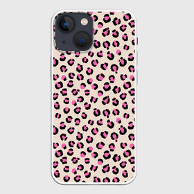 Чехол для iPhone 13 mini с принтом Леопардовый принт розовый в Кировске,  |  | бежевый | леопард | леопардовый принт | молочный цвет | пятнистый | розовый