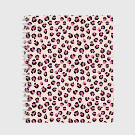 Тетрадь с принтом Леопардовый принт розовый в Кировске, 100% бумага | 48 листов, плотность листов — 60 г/м2, плотность картонной обложки — 250 г/м2. Листы скреплены сбоку удобной пружинной спиралью. Уголки страниц и обложки скругленные. Цвет линий — светло-серый
 | Тематика изображения на принте: бежевый | леопард | леопардовый принт | молочный цвет | пятнистый | розовый