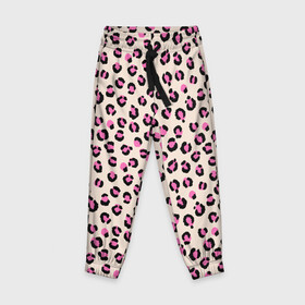 Детские брюки 3D с принтом Леопардовый принт розовый в Кировске, 100% полиэстер | манжеты по низу, эластичный пояс регулируется шнурком, по бокам два кармана без застежек, внутренняя часть кармана из мелкой сетки | бежевый | леопард | леопардовый принт | молочный цвет | пятнистый | розовый