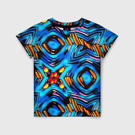 Детская футболка 3D с принтом Желто-синий абстрактный узор  в Кировске, 100% гипоаллергенный полиэфир | прямой крой, круглый вырез горловины, длина до линии бедер, чуть спущенное плечо, ткань немного тянется | геометрический | желтый | модный | плетение | синий | современный | яркий синий