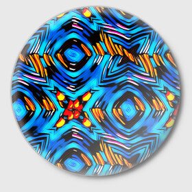 Значок с принтом Желто-синий абстрактный узор  в Кировске,  металл | круглая форма, металлическая застежка в виде булавки | Тематика изображения на принте: геометрический | желтый | модный | плетение | синий | современный | яркий синий