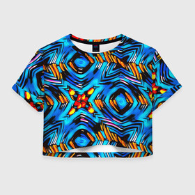 Женская футболка Crop-top 3D с принтом Желто-синий абстрактный узор  в Кировске, 100% полиэстер | круглая горловина, длина футболки до линии талии, рукава с отворотами | геометрический | желтый | модный | плетение | синий | современный | яркий синий