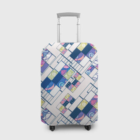 Чехол для чемодана 3D с принтом Этнический узор пэчворк  в Кировске, 86% полиэфир, 14% спандекс | двустороннее нанесение принта, прорези для ручек и колес | абстрактный | белый и синий | геометрический | заплатки | популярный | современный | этнический