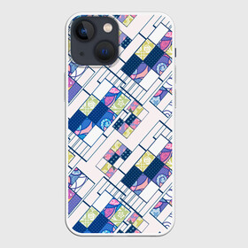 Чехол для iPhone 13 mini с принтом Этнический узор пэчворк в Кировске,  |  | абстрактный | белый и синий | геометрический | заплатки | популярный | современный | этнический
