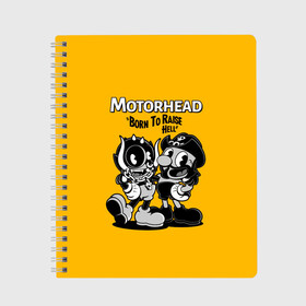 Тетрадь с принтом Motorhead x Cuphead в Кировске, 100% бумага | 48 листов, плотность листов — 60 г/м2, плотность картонной обложки — 250 г/м2. Листы скреплены сбоку удобной пружинной спиралью. Уголки страниц и обложки скругленные. Цвет линий — светло-серый
 | alternative | cuphead | metall | motorhead | music | rock | альтернатива | капхэд | лемми | металл | моторхед | моторхэд | музыка | рок