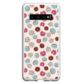 Чехол для Samsung Galaxy S10 с принтом Пончики донаты паттерн в Кировске, Силикон | Область печати: задняя сторона чехла, без боковых панелей | десерт | донаты | еда | паттерн | пончики | розовый | сладкое | шоколадный