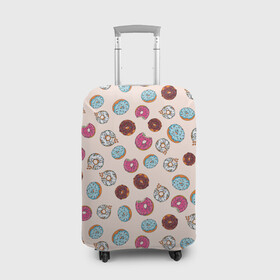Чехол для чемодана 3D с принтом Пончики донаты паттерн в Кировске, 86% полиэфир, 14% спандекс | двустороннее нанесение принта, прорези для ручек и колес | десерт | донаты | еда | паттерн | пончики | розовый | сладкое | шоколадный