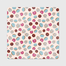 Магнит виниловый Квадрат с принтом Пончики донаты паттерн в Кировске, полимерный материал с магнитным слоем | размер 9*9 см, закругленные углы | десерт | донаты | еда | паттерн | пончики | розовый | сладкое | шоколадный