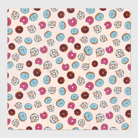 Магнитный плакат 3Х3 с принтом Пончики донаты паттерн в Кировске, Полимерный материал с магнитным слоем | 9 деталей размером 9*9 см | десерт | донаты | еда | паттерн | пончики | розовый | сладкое | шоколадный
