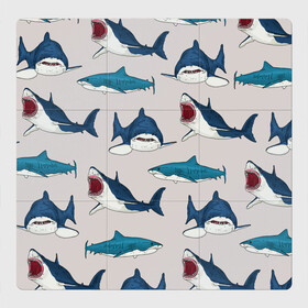 Магнитный плакат 3Х3 с принтом Кровожадные акулы паттерн в Кировске, Полимерный материал с магнитным слоем | 9 деталей размером 9*9 см | shark | акулы | кровожадные акулы | морские обитатели | опасный | паттерн | синий