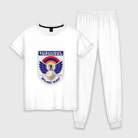 Женская пижама хлопок с принтом Вооруженные силы Армении в Кировске, 100% хлопок | брюки и футболка прямого кроя, без карманов, на брюках мягкая резинка на поясе и по низу штанин | armenia | армения | армия армении | вооруженные силы армении | герб | лого | символ | флаг | флаг и герб армении