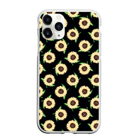 Чехол для iPhone 11 Pro матовый с принтом Подсолнухи паттерн в Кировске, Силикон |  | желтый | зеленый | паттерн | подсолнухи | цветы | черный