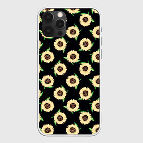 Чехол для iPhone 12 Pro с принтом Подсолнухи паттерн в Кировске, силикон | область печати: задняя сторона чехла, без боковых панелей | желтый | зеленый | паттерн | подсолнухи | цветы | черный