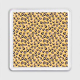 Магнит 55*55 с принтом Желтый леопардовый принт в Кировске, Пластик | Размер: 65*65 мм; Размер печати: 55*55 мм | Тематика изображения на принте: желтый | леопардовый принт | паттерн | пятна | пятнистый | розовый | текстура