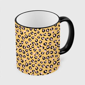 Кружка с полной запечаткой с принтом Желтый леопардовый принт в Кировске, керамика | ёмкость 330 мл | Тематика изображения на принте: желтый | леопардовый принт | паттерн | пятна | пятнистый | розовый | текстура
