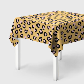 Скатерть 3D с принтом Желтый леопардовый принт в Кировске, 100% полиэстер (ткань не мнется и не растягивается) | Размер: 150*150 см | Тематика изображения на принте: желтый | леопардовый принт | паттерн | пятна | пятнистый | розовый | текстура