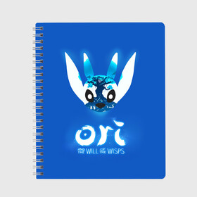 Тетрадь с принтом Ori and the Will of the Wisps в Кировске, 100% бумага | 48 листов, плотность листов — 60 г/м2, плотность картонной обложки — 250 г/м2. Листы скреплены сбоку удобной пружинной спиралью. Уголки страниц и обложки скругленные. Цвет линий — светло-серый
 | Тематика изображения на принте: adventure | computer game | head | ori | ori and the will of the wisps | spirit of the forest | tree | голова | дерево | дух леса | компьютерная игра | ори | ори и блуждающие огоньки | приключения